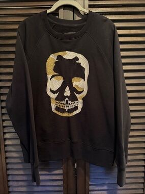 Zadig & Voltaire Black Crewneck Sweater with Gold and Silver Skull